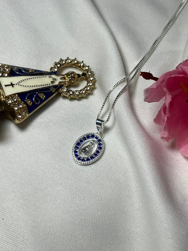 Colar Nossa Senhora Aparecida Cravejado Prata