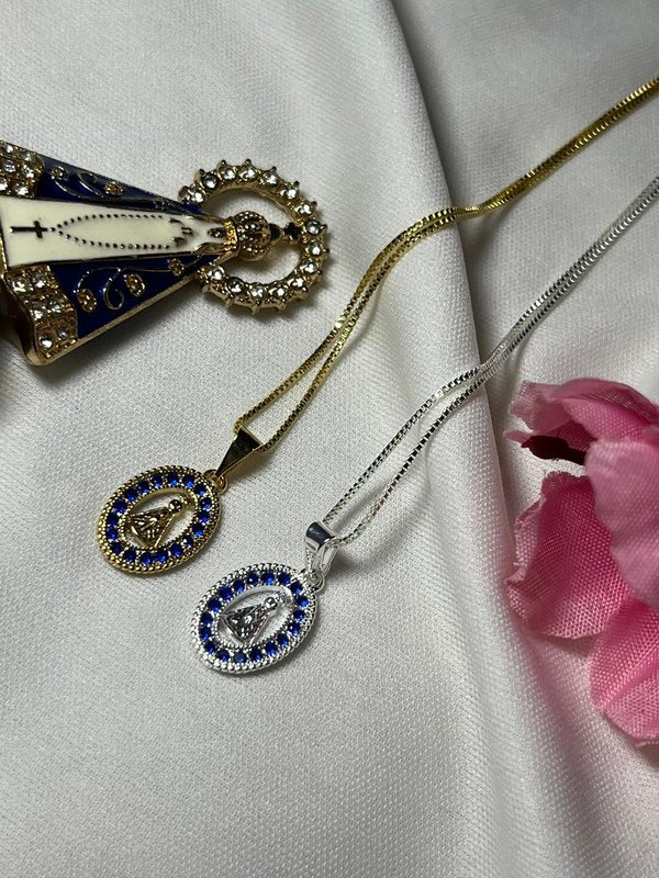 Colar Nossa Senhora Aparecida Cravejado Prata