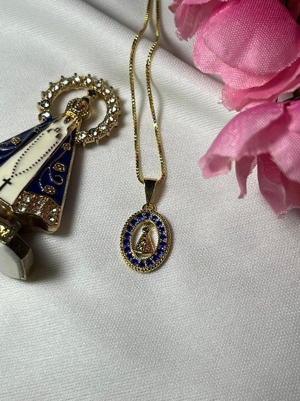 Colar Nossa Senhora Aparecida Cravejado Ouro