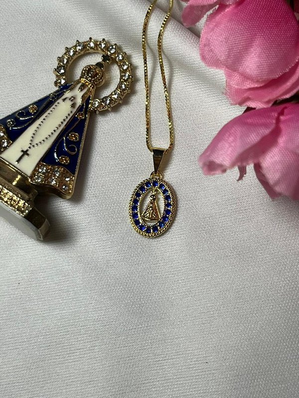 Colar Nossa Senhora Aparecida Cravejado Ouro