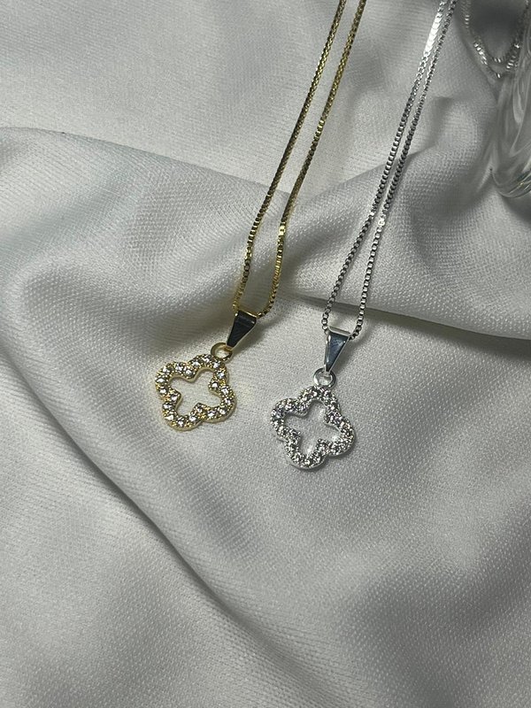 Colar Trevo Cravejado Ouro