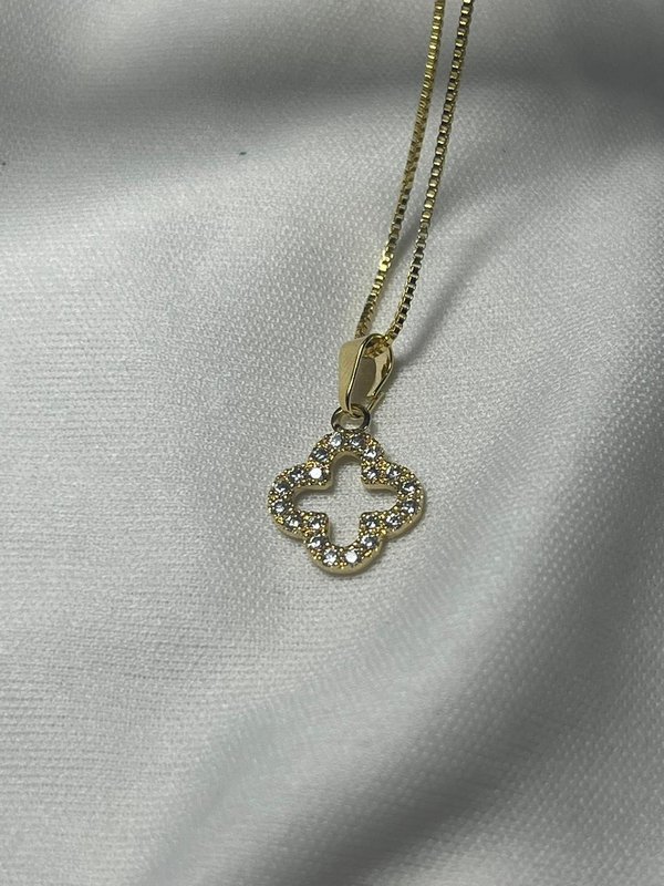 Colar Trevo Cravejado Ouro